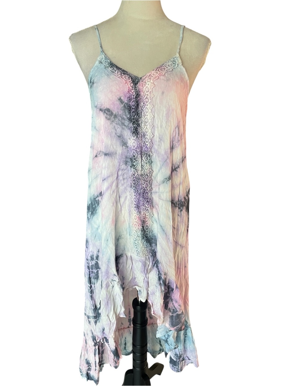 Raviya Tie Dye Fairy High Low Dress with Lace Trim and Adjustable Straps